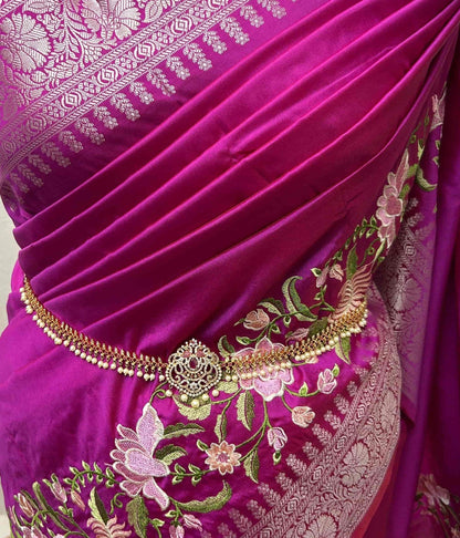 Purple with threadwork katan banarasi silk saree Niaura