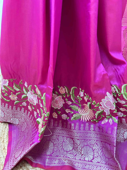 Purple with threadwork katan banarasi silk saree Niaura