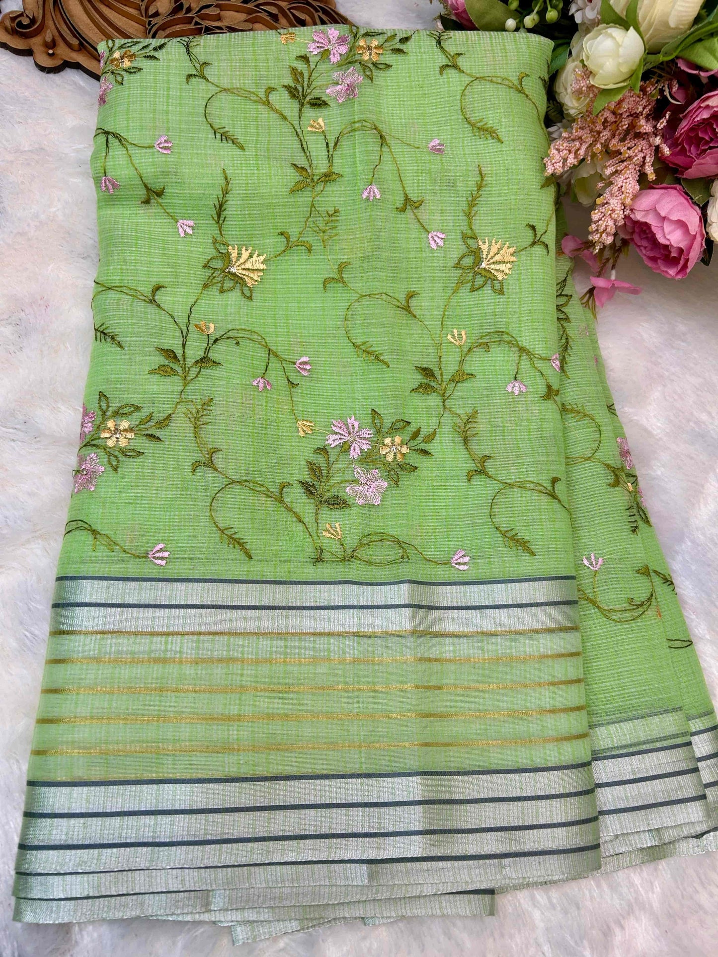 Green with embriodry kota katan banarasi saree Niaura