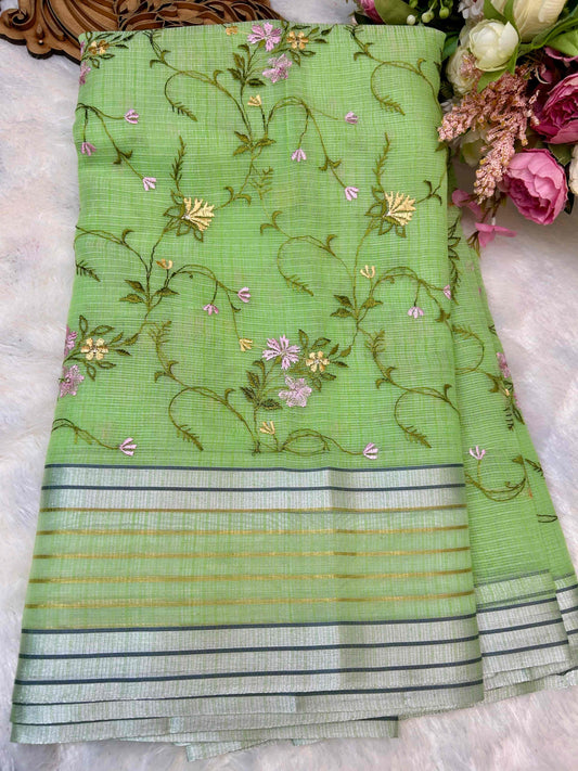 Green with embriodry kota katan banarasi saree Niaura