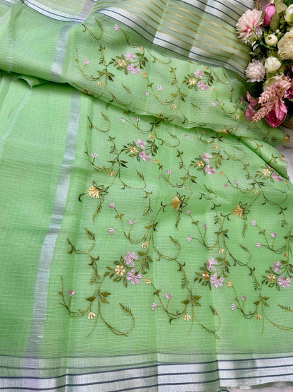 Green with embriodry kota katan banarasi saree Niaura