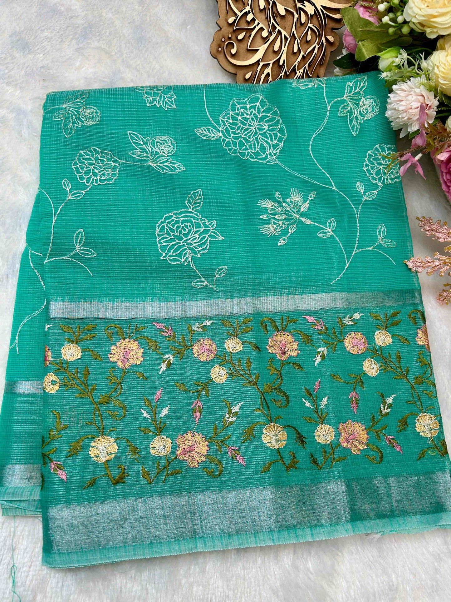 Green with embriodry kota katan banarasi saree Niaura