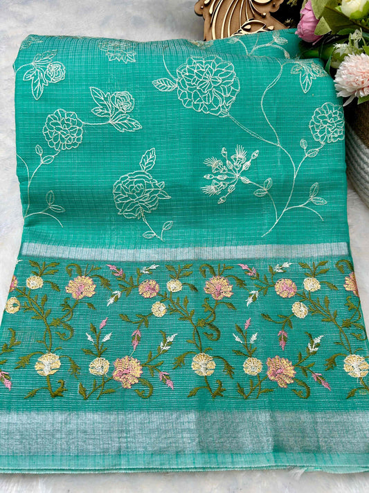 Green with embriodry kota katan banarasi saree Niaura