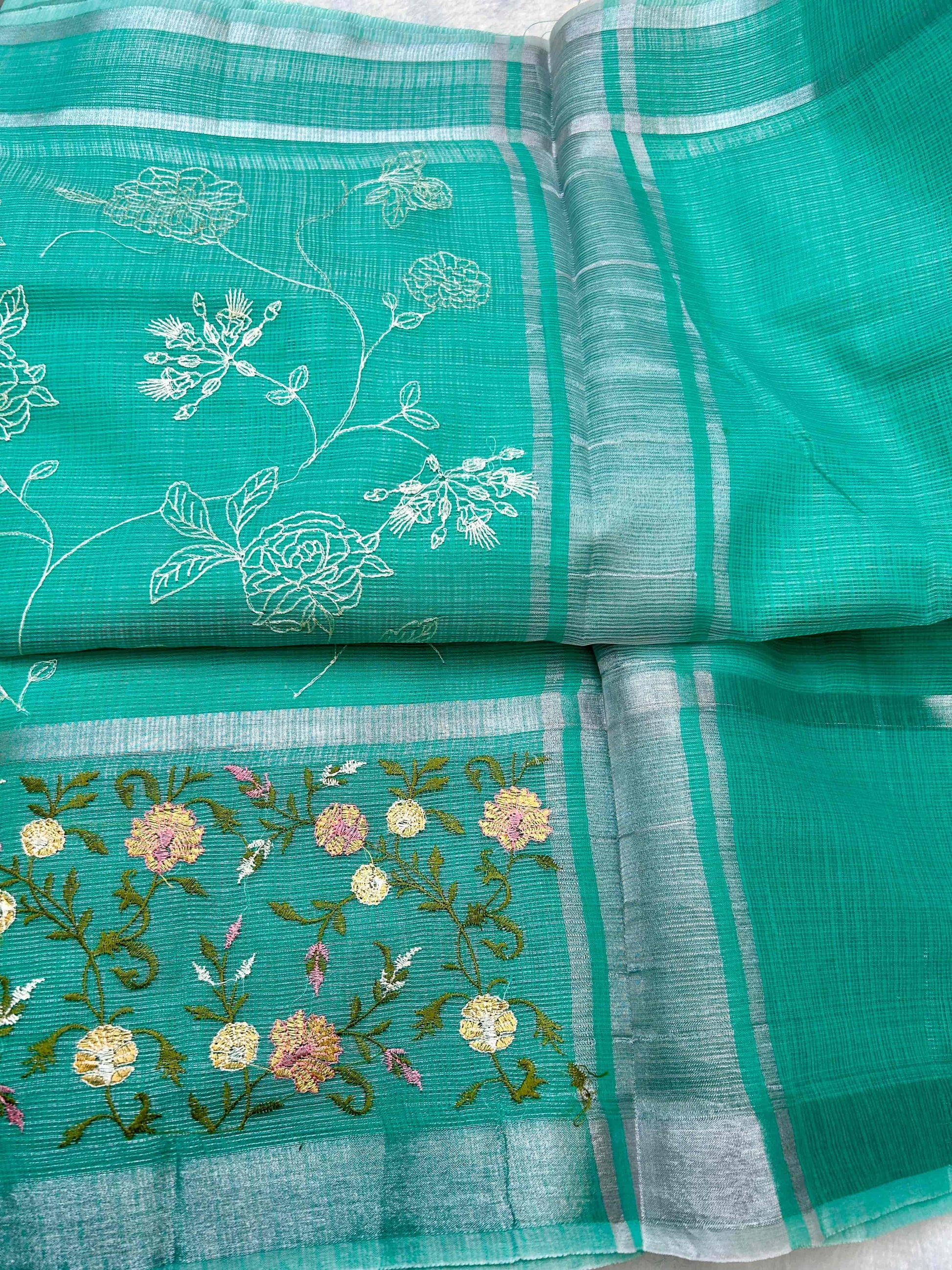 Green with embriodry kota katan banarasi saree Niaura