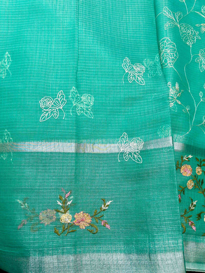 Green with embriodry kota katan banarasi saree Niaura