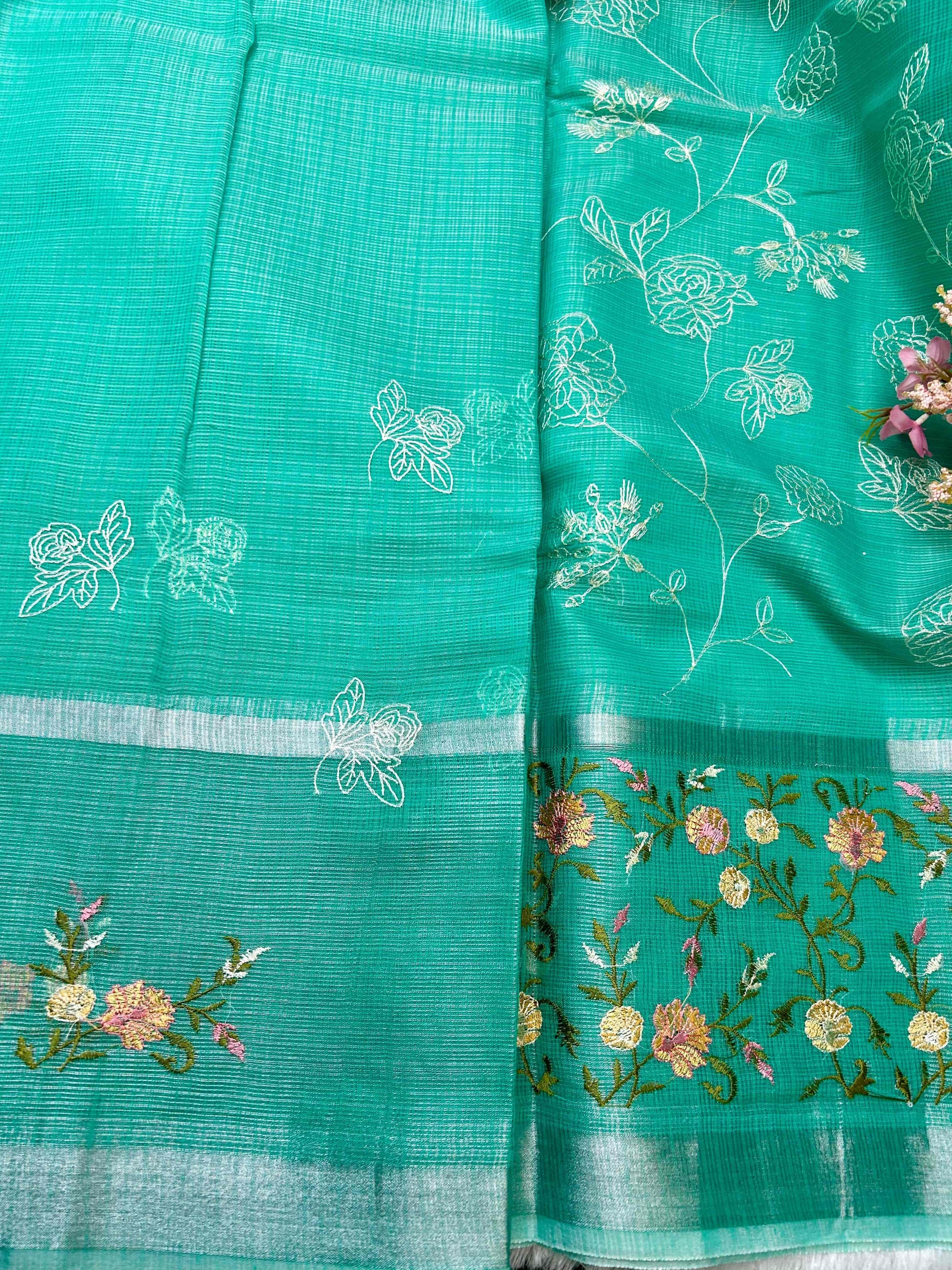 Green with embriodry kota katan banarasi saree Niaura