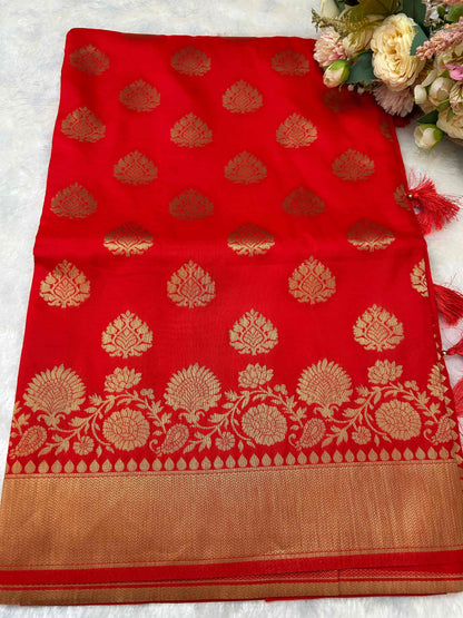 Red katan banarasi silk saree Niaura