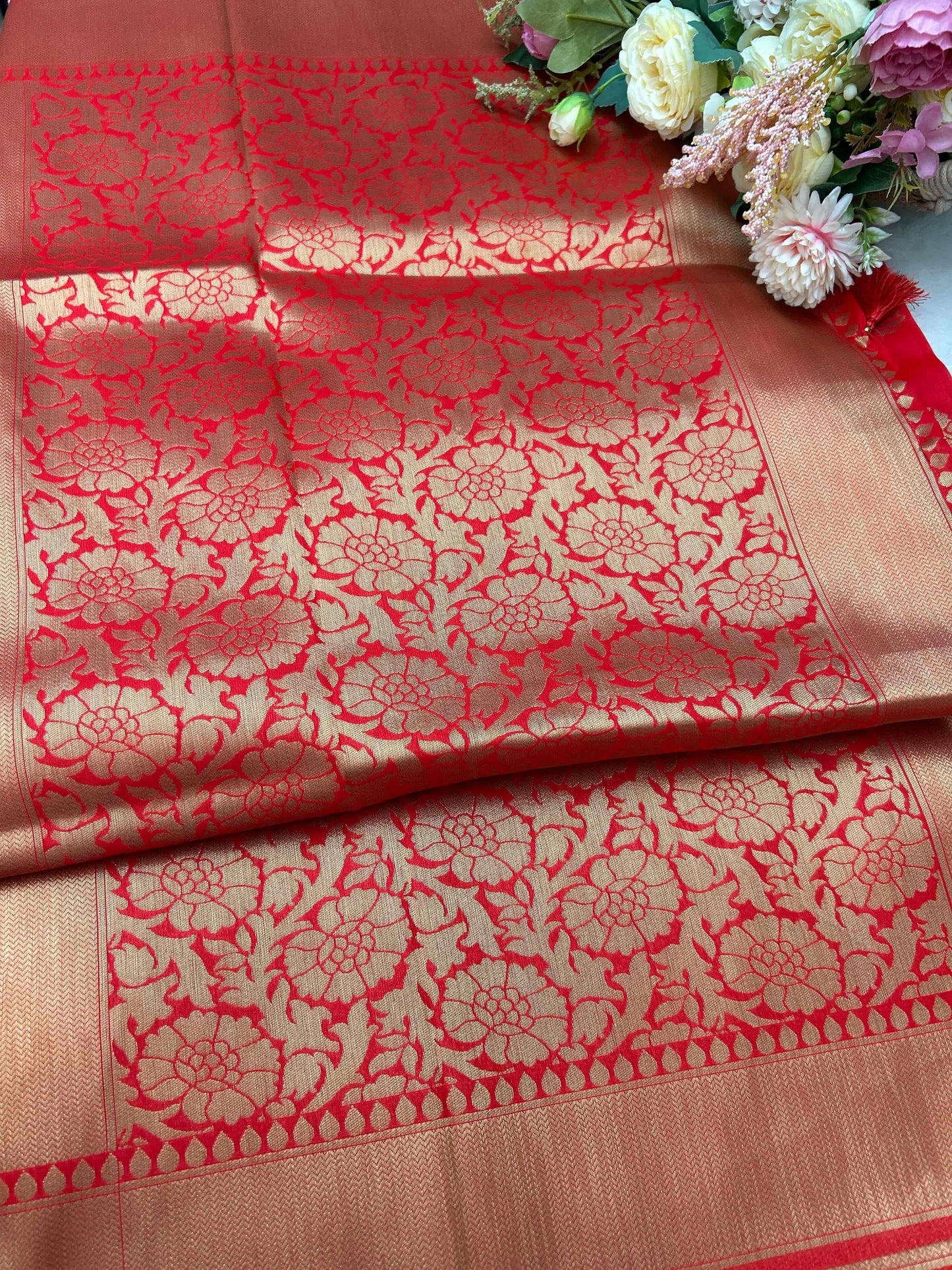 Red katan banarasi silk saree Niaura