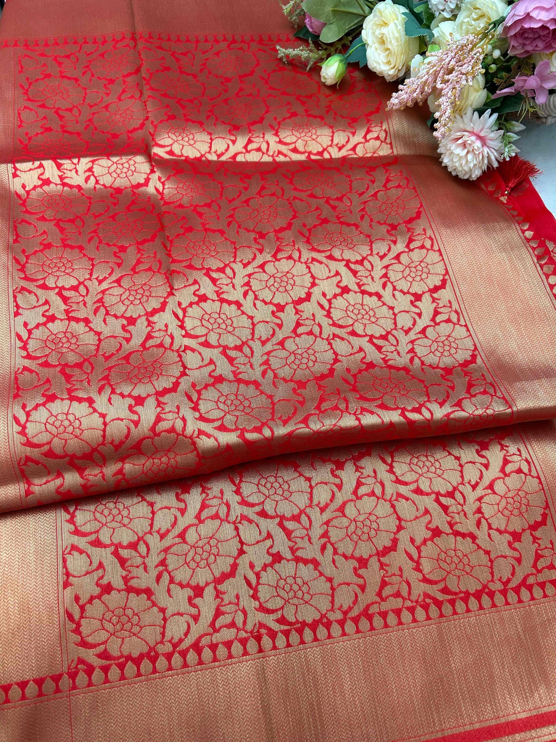 Red katan banarasi silk saree Niaura