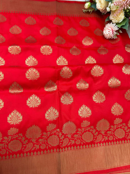 Red katan banarasi silk saree Niaura