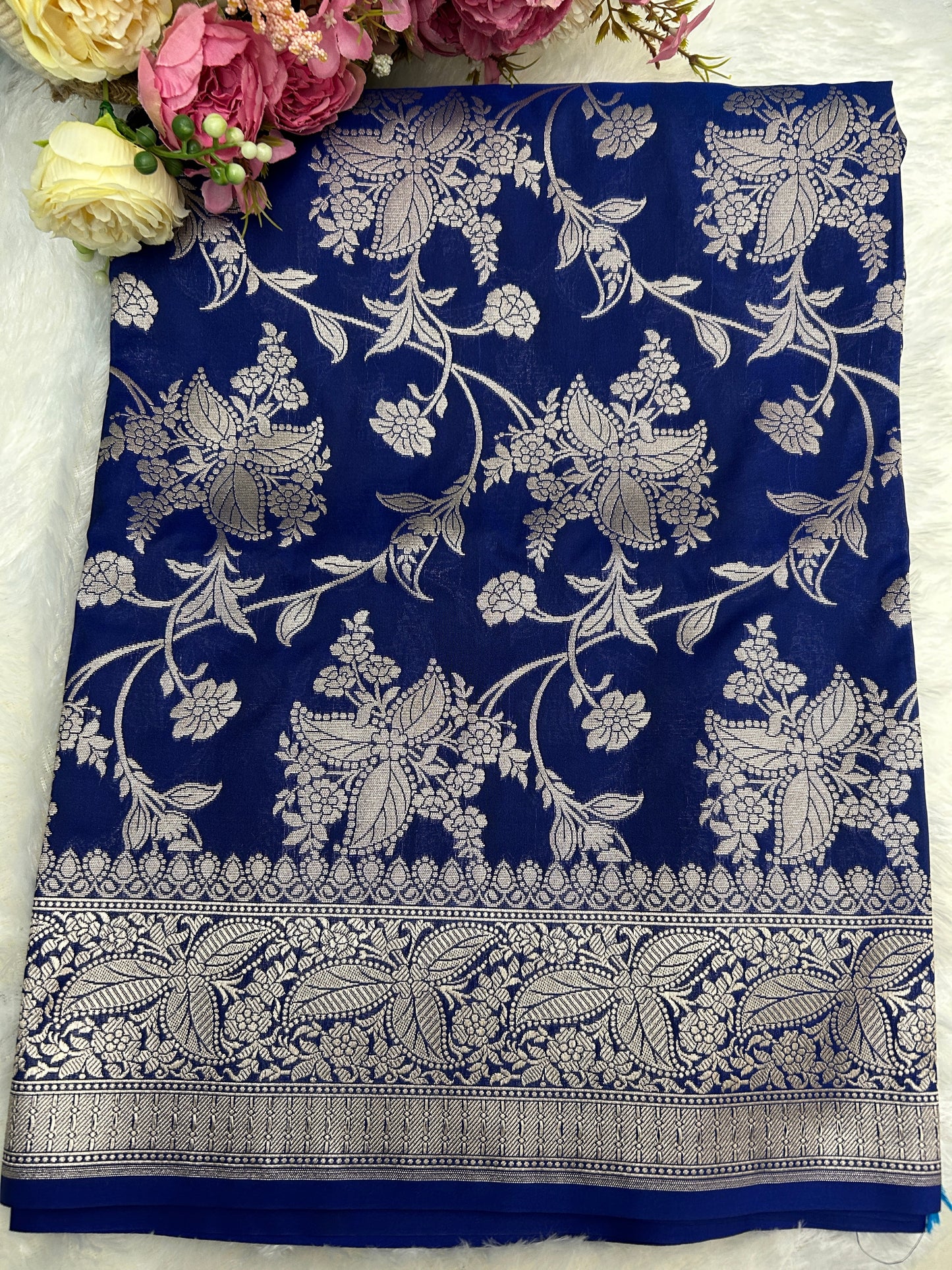 Blue with silver zari katan banarasi silk saree Niaura