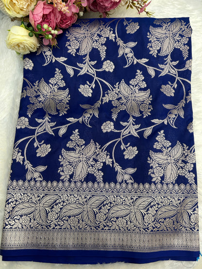 Blue with silver zari katan banarasi silk saree Niaura