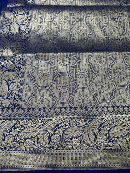 Blue with silver zari katan banarasi silk saree Niaura