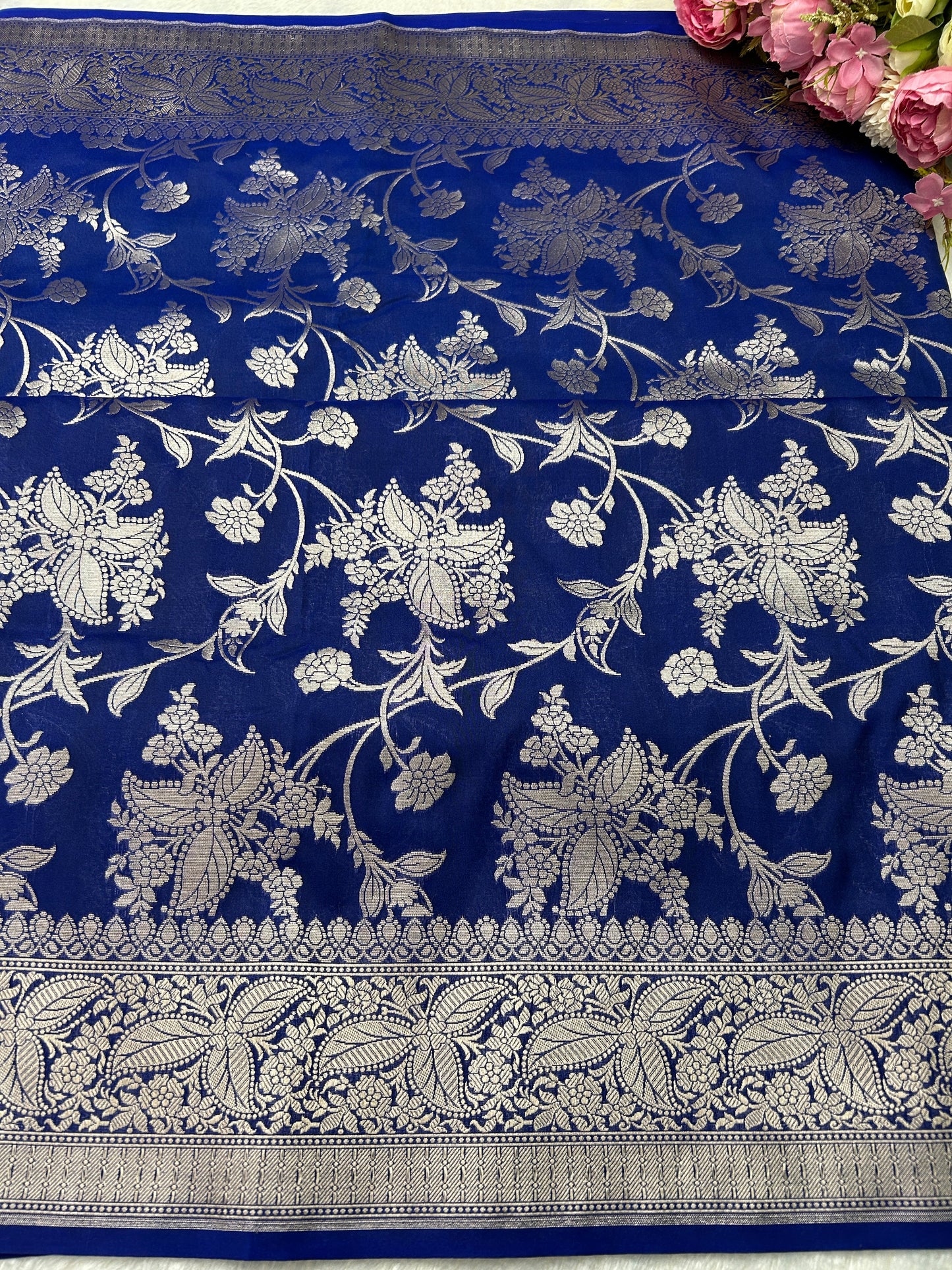Blue with silver zari katan banarasi silk saree Niaura