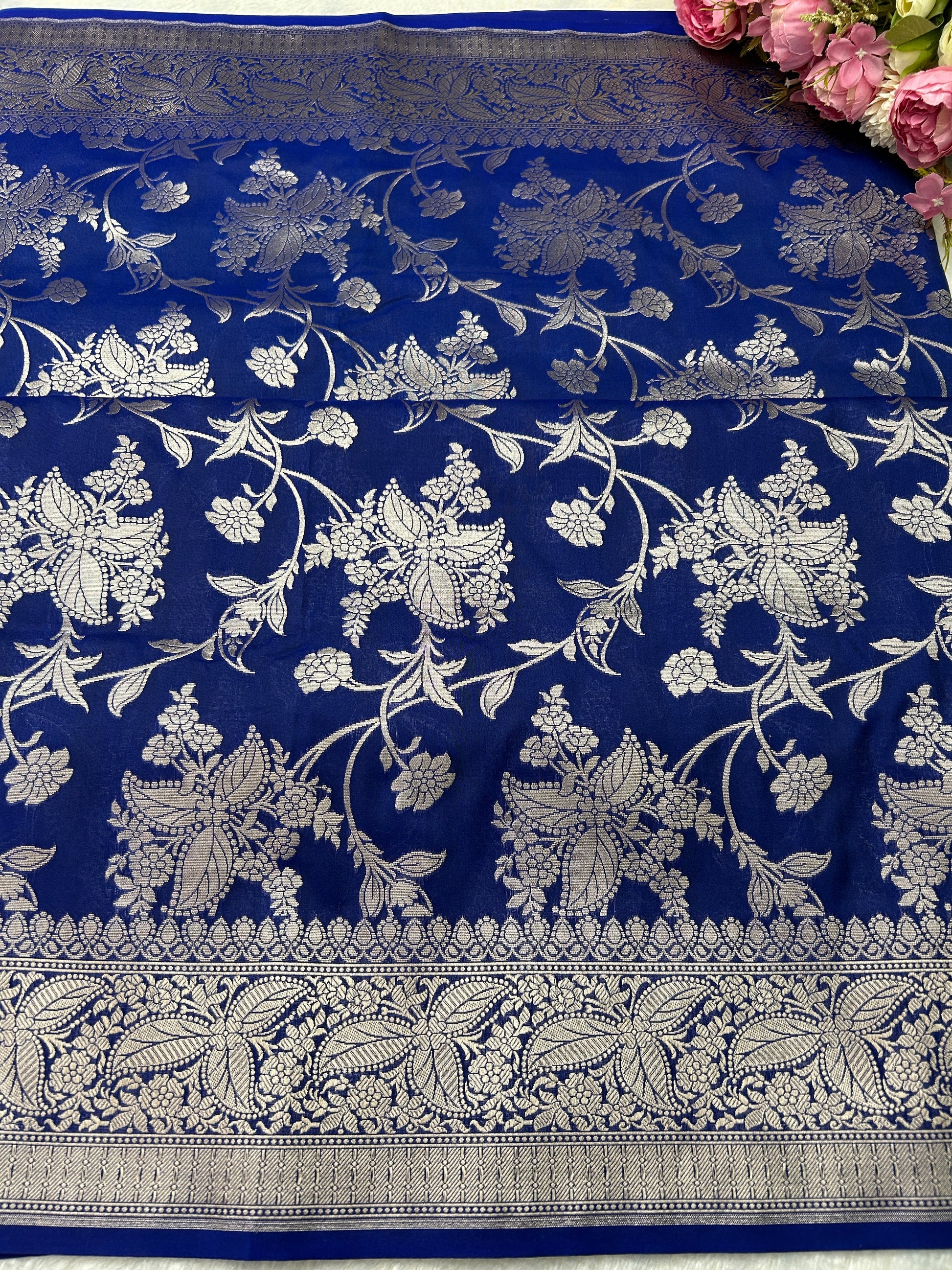 Blue with silver zari katan banarasi silk saree Niaura