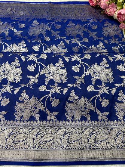 Blue with silver zari katan banarasi silk saree Niaura