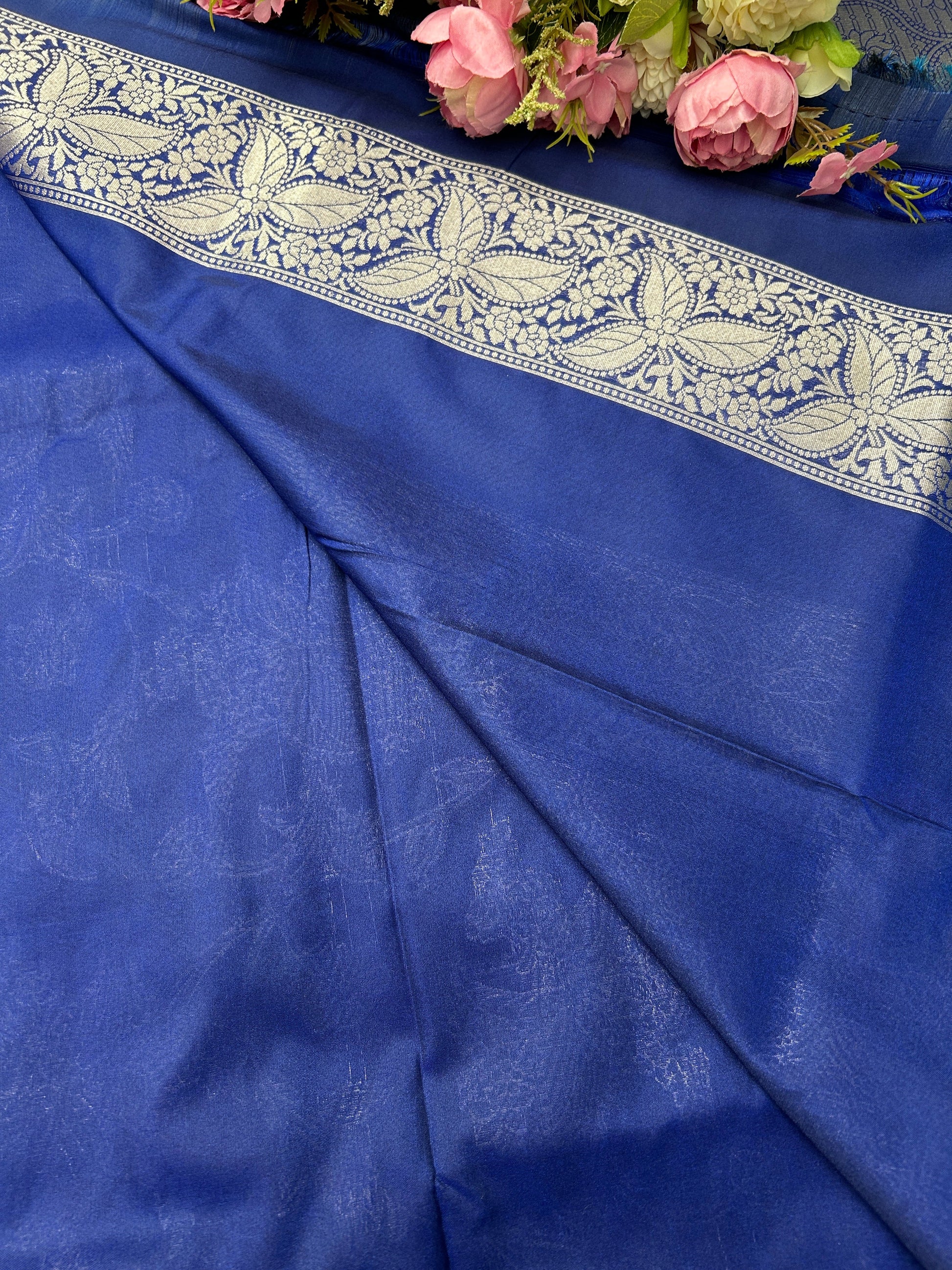 Blue with silver zari katan banarasi silk saree Niaura