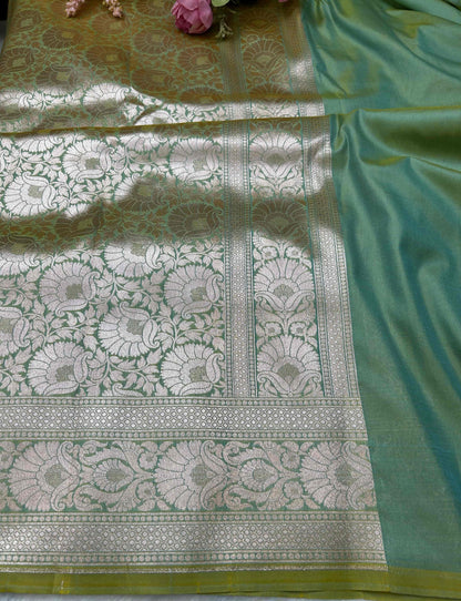 Green strips katan banarasi silk saree Niaura