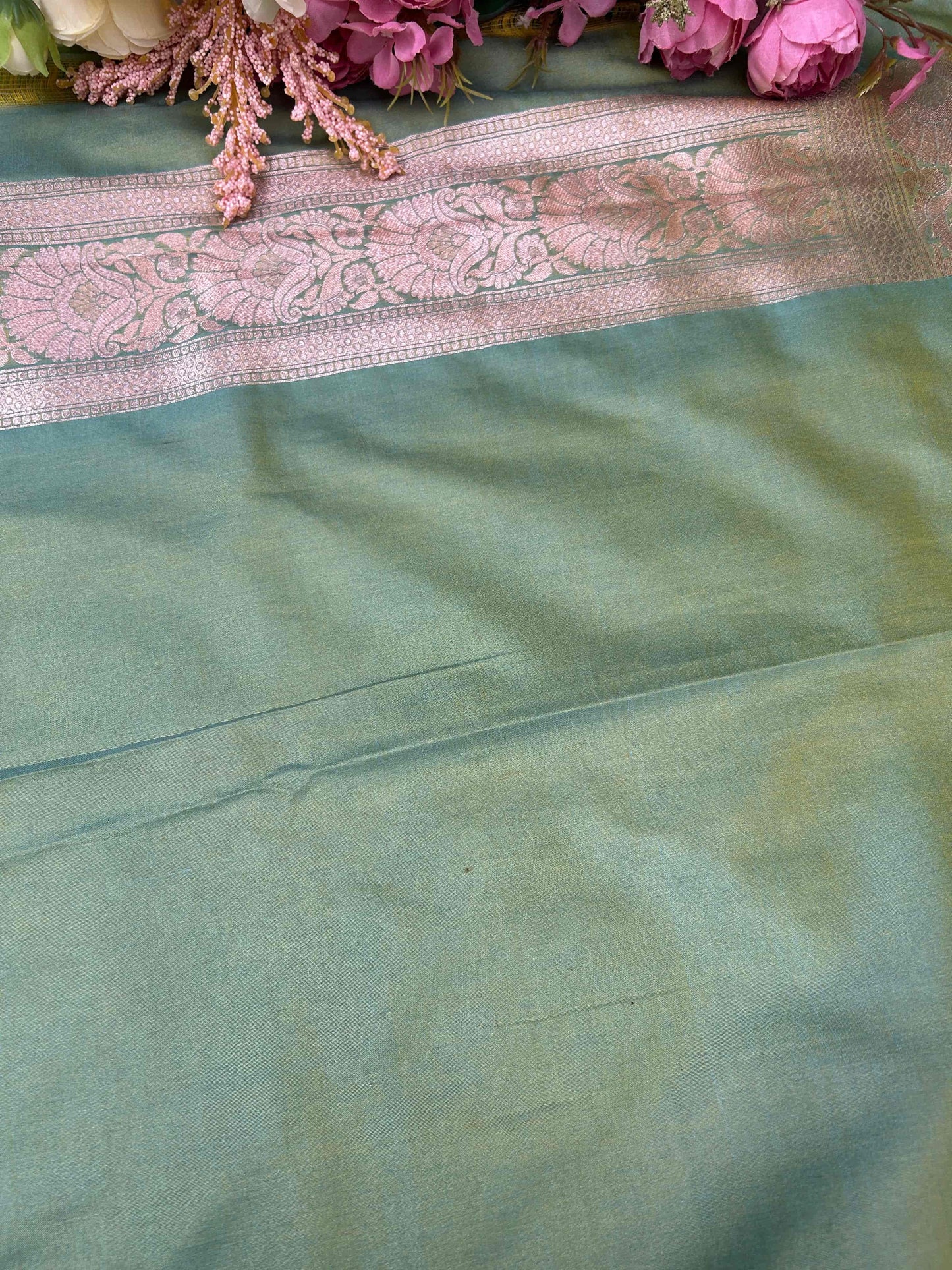 Green strips katan banarasi silk saree Niaura