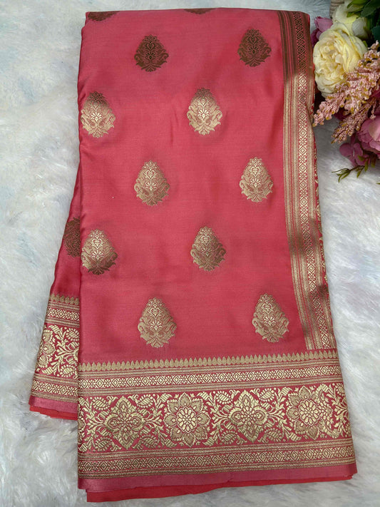 Pink with gold butta katan banarasi silk saree Niaura