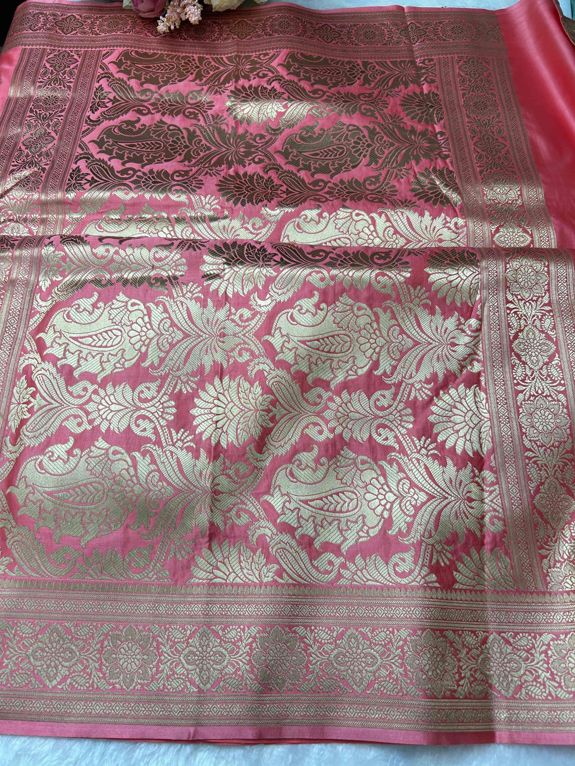 Pink with gold butta katan banarasi silk saree Niaura