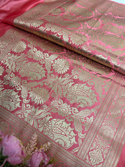 Pink with gold butta katan banarasi silk saree Niaura