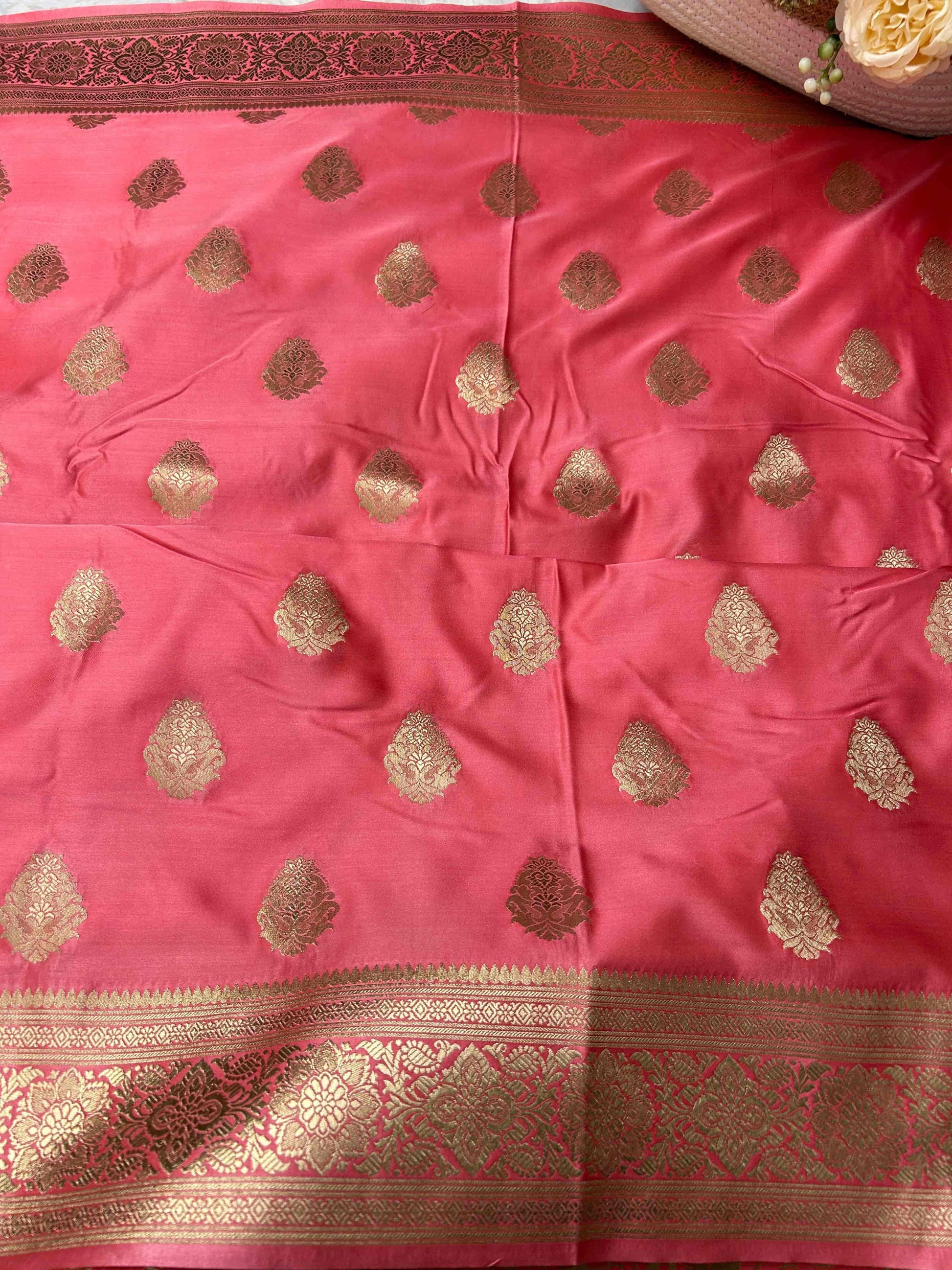 Pink with gold butta katan banarasi silk saree Niaura