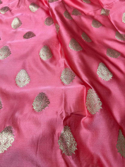 Pink with gold butta katan banarasi silk saree Niaura