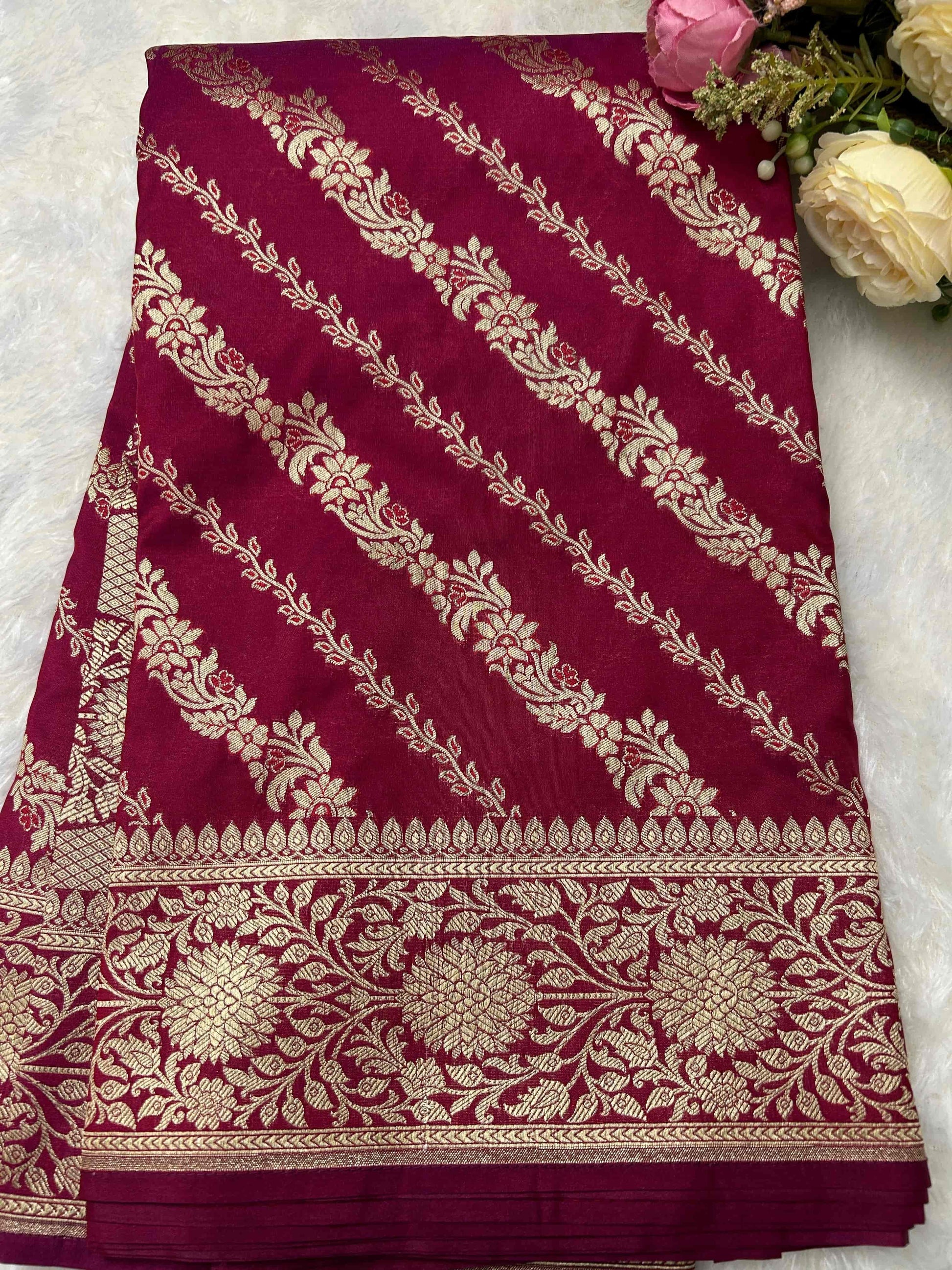 Purple stripe design katan banarasi silk saree Niaura