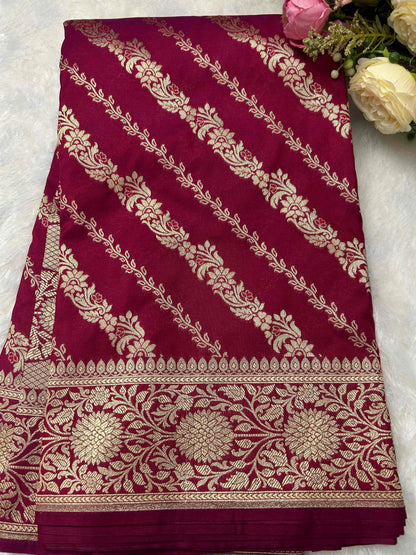 Purple stripe design katan banarasi silk saree Niaura