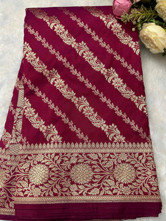 Purple stripe design katan banarasi silk saree Niaura