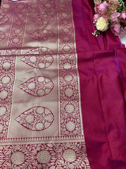 Purple stripe design katan banarasi silk saree Niaura