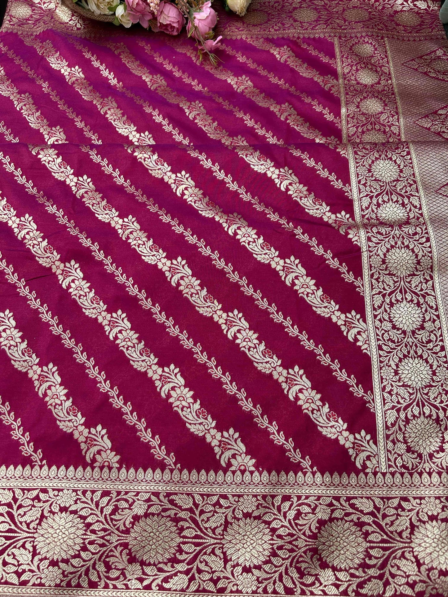 Purple stripe design katan banarasi silk saree Niaura