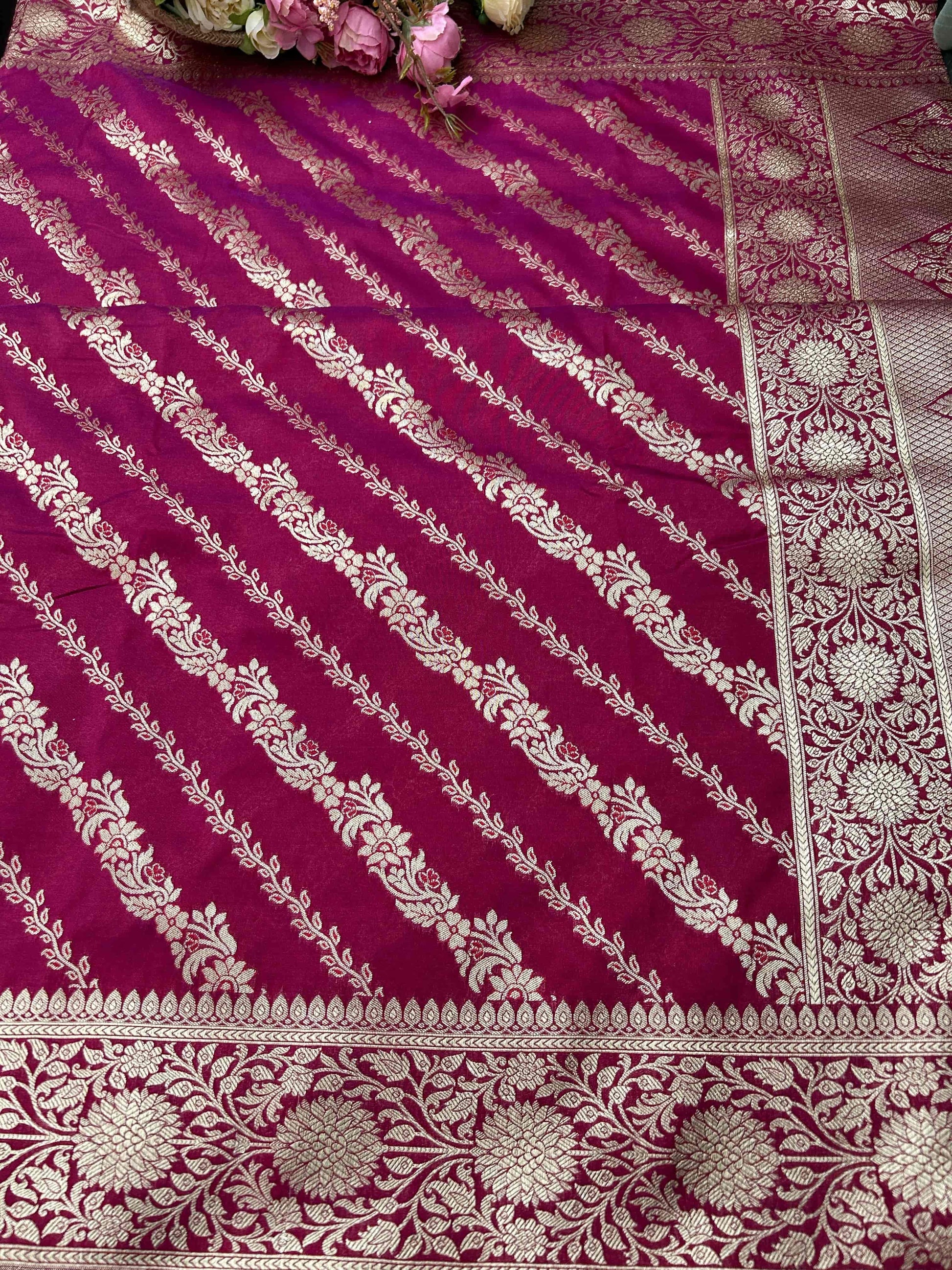 Purple stripe design katan banarasi silk saree Niaura