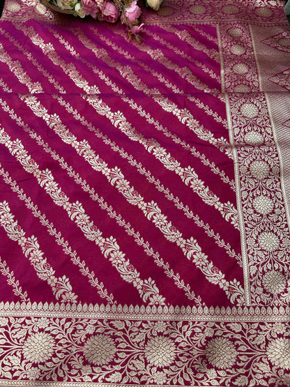Purple stripe design katan banarasi silk saree Niaura