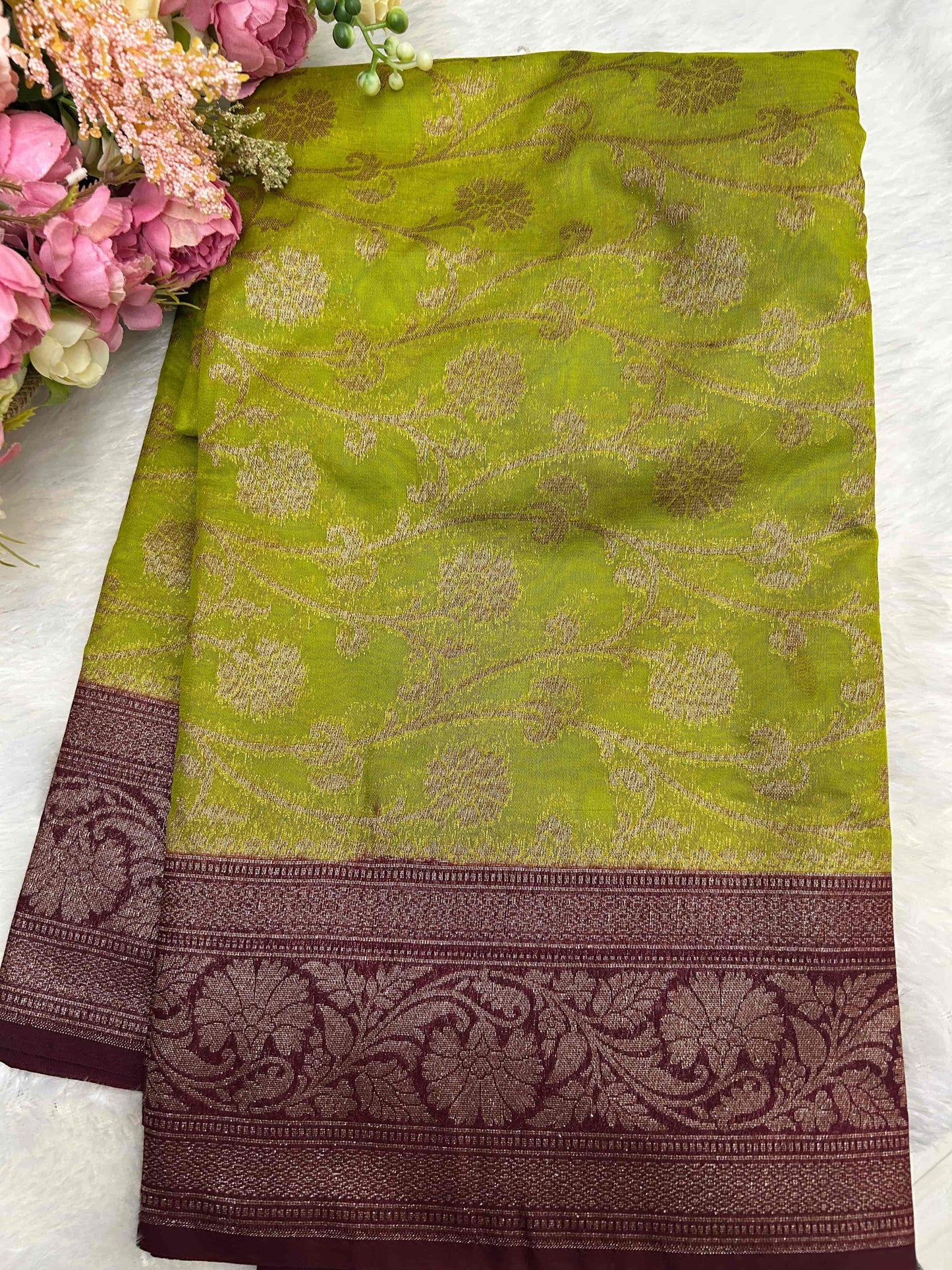 Green and coffee georgette banarasi silk saree Niaura