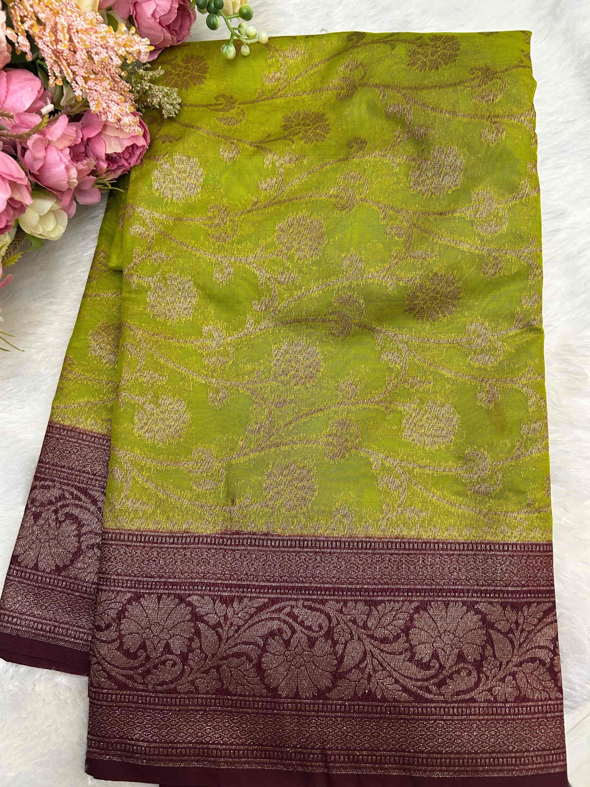 Green and coffee georgette banarasi silk saree Niaura