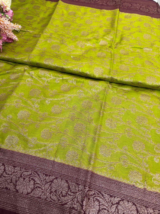 Green and coffee georgette banarasi silk saree Niaura