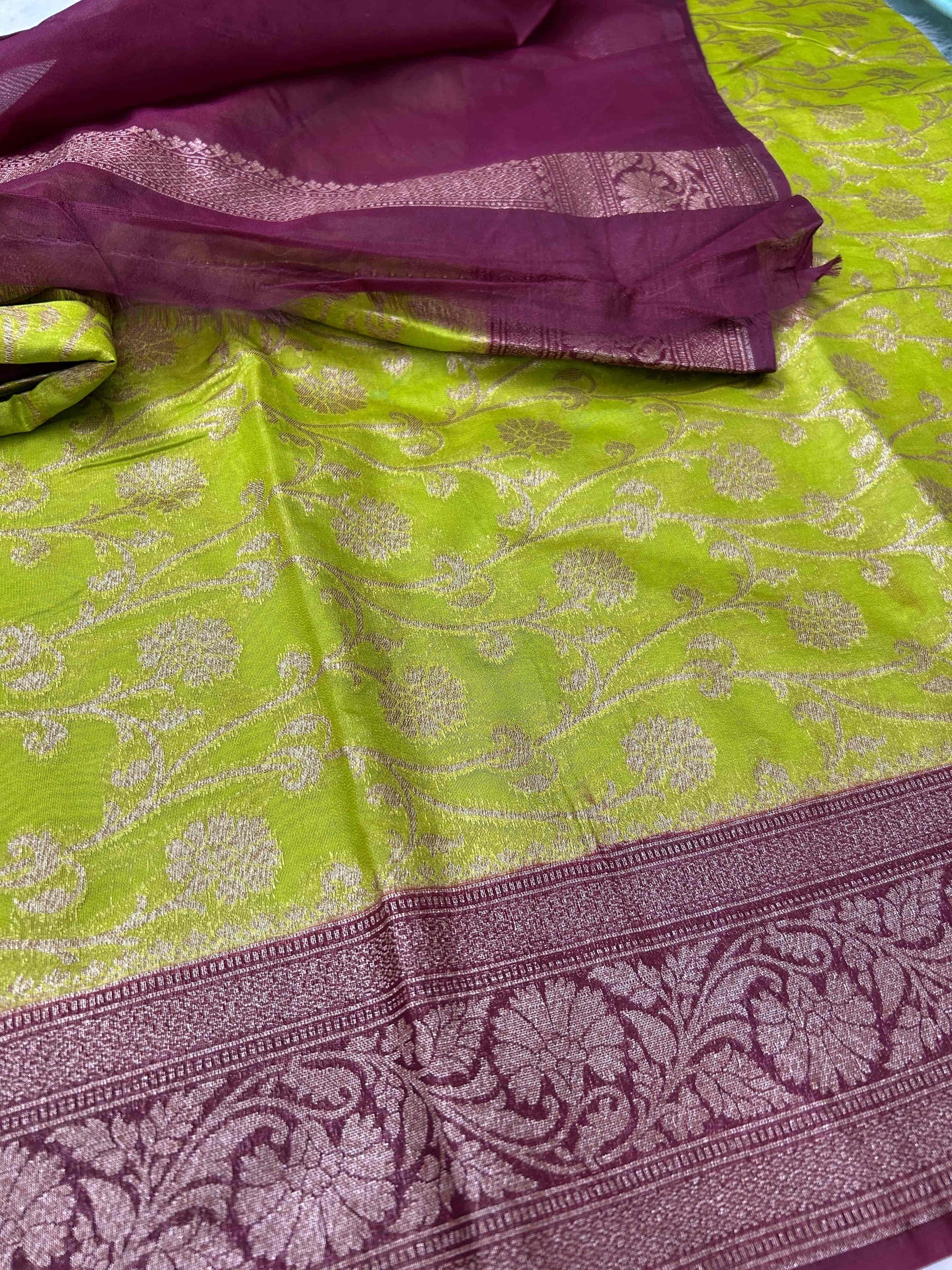 Green and coffee georgette banarasi silk saree Niaura