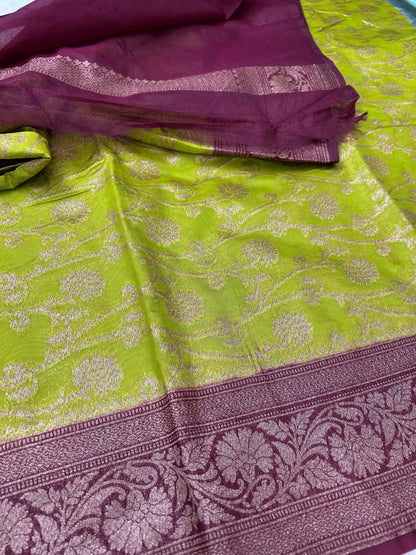 Green and coffee georgette banarasi silk saree Niaura