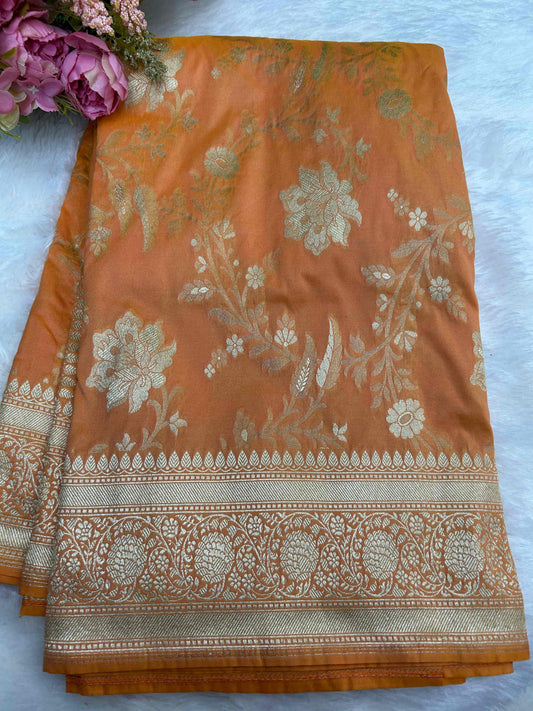 Orange-peach katan banarasi silk saree Niaura