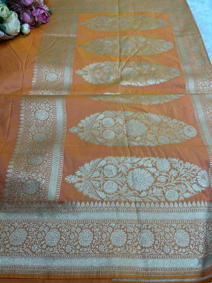 Orange-peach katan banarasi silk saree Niaura