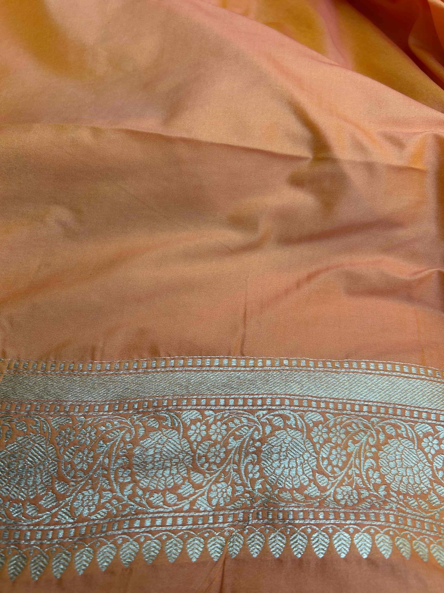 Orange-peach katan banarasi silk saree Niaura
