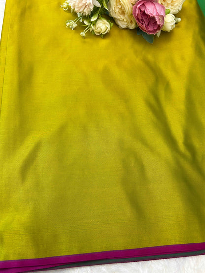 Green scallop boarder silver katan banarasi silk saree Niaura