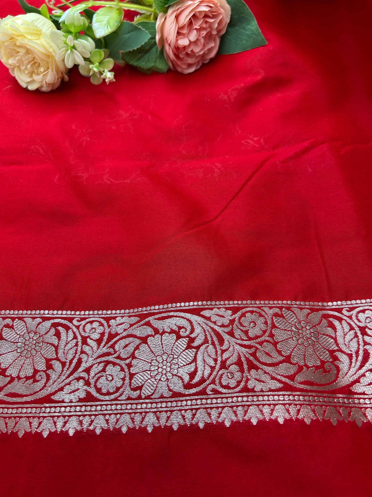 Red meenakari design katan banarasi silk saree Niaura