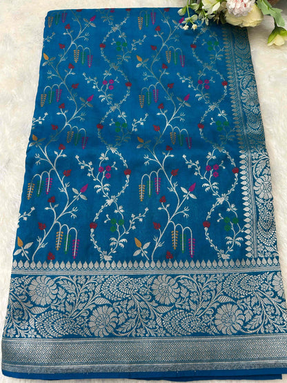 Blue meenakari design katan banarasi silk saree Niaura