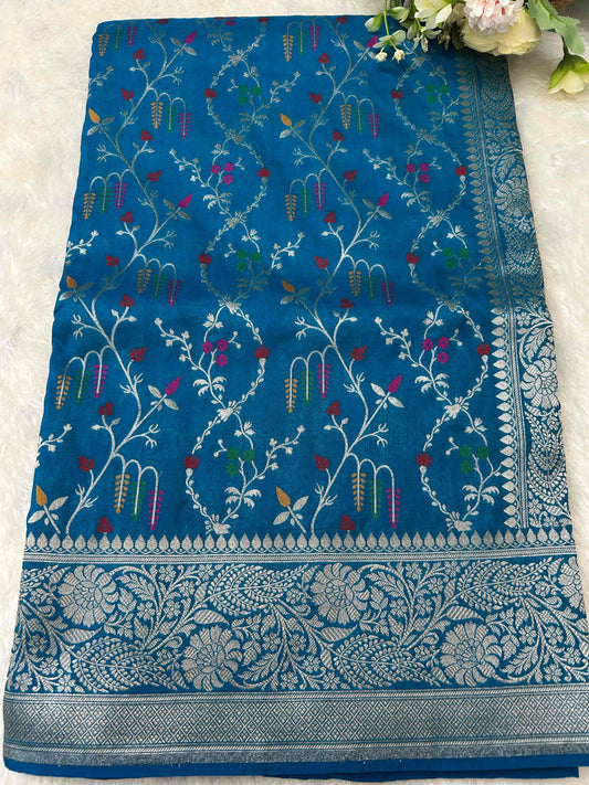 Blue meenakari design katan banarasi silk saree Niaura