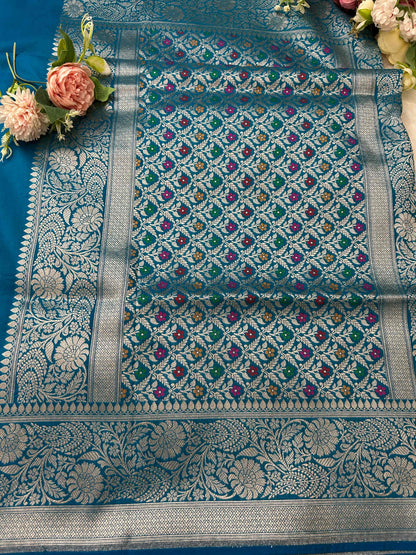 Blue meenakari design katan banarasi silk saree Niaura