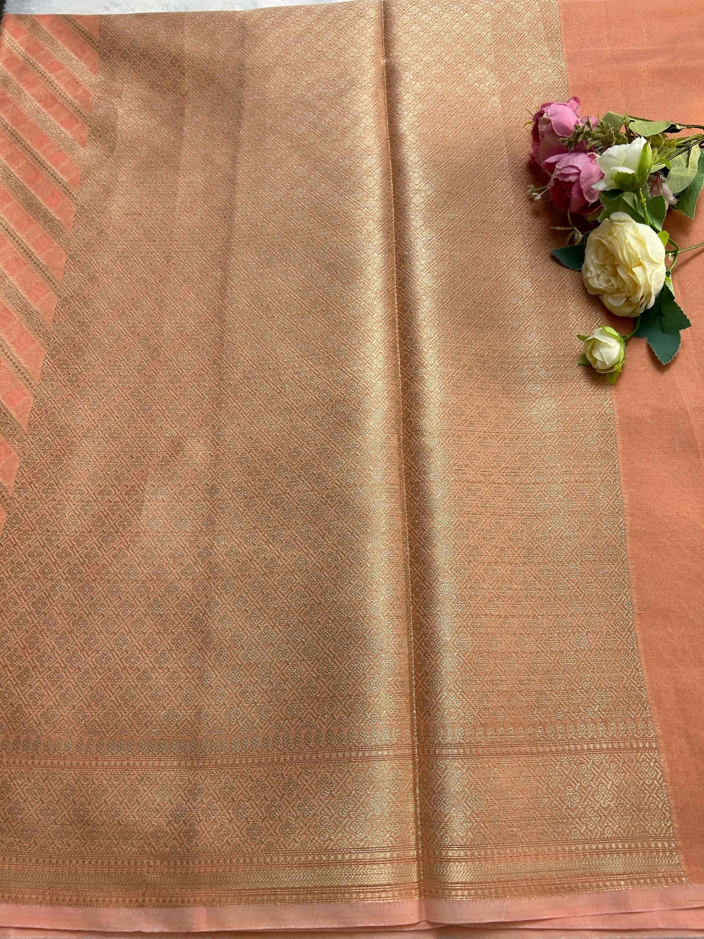 Peach stripes designer banarasi soft silk saree Niaura