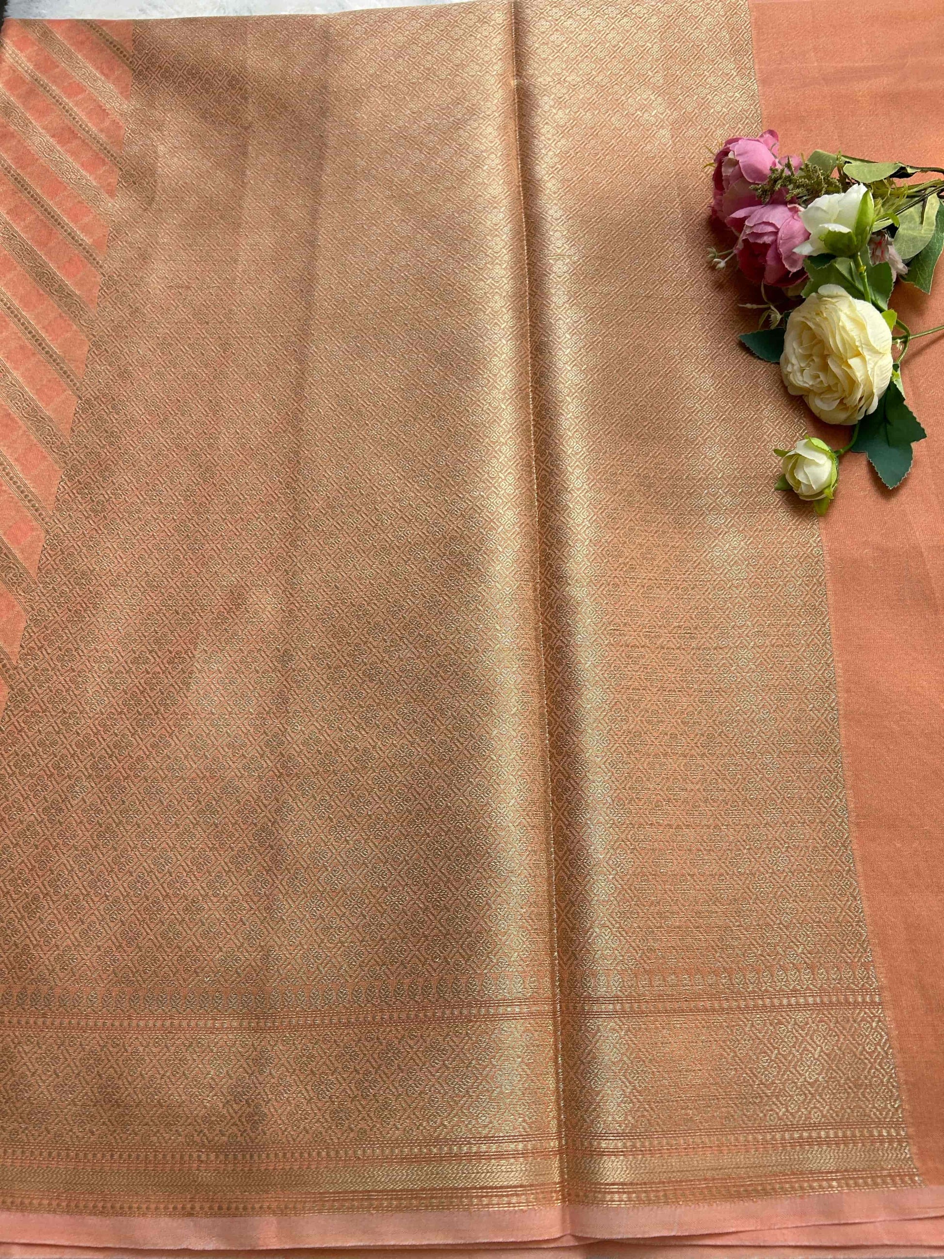 Peach stripes designer banarasi soft silk saree Niaura